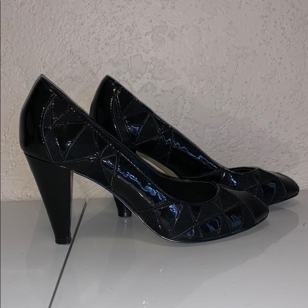 Suede + patent leather Paneled Heels